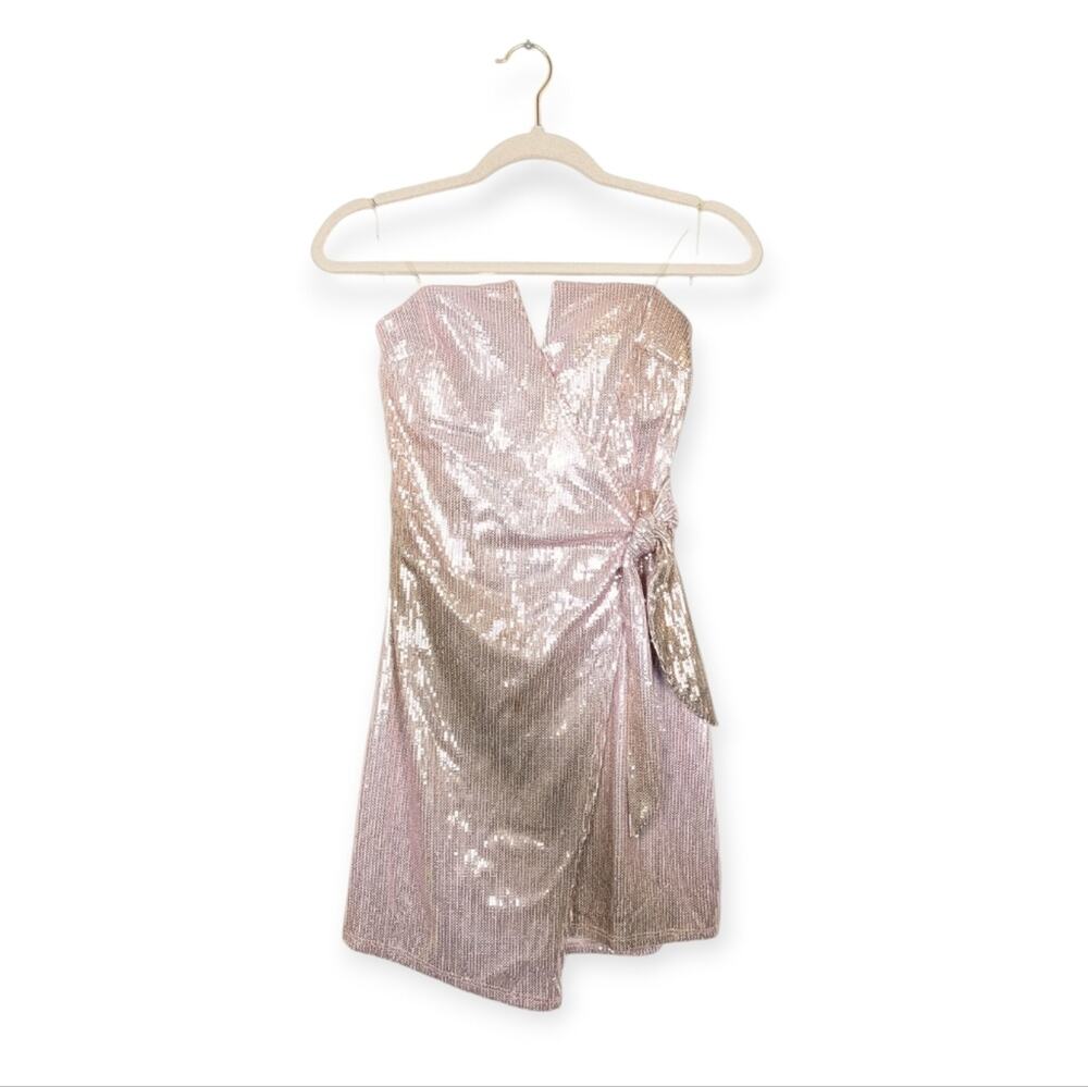 Trixxi Rose Gold Sequin Strapless Mini Party Dress Size M